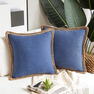 Phantoscope 2 Farmhouse Decorative Throw Pillow Covers, Navy Blue 26 x 26 inches